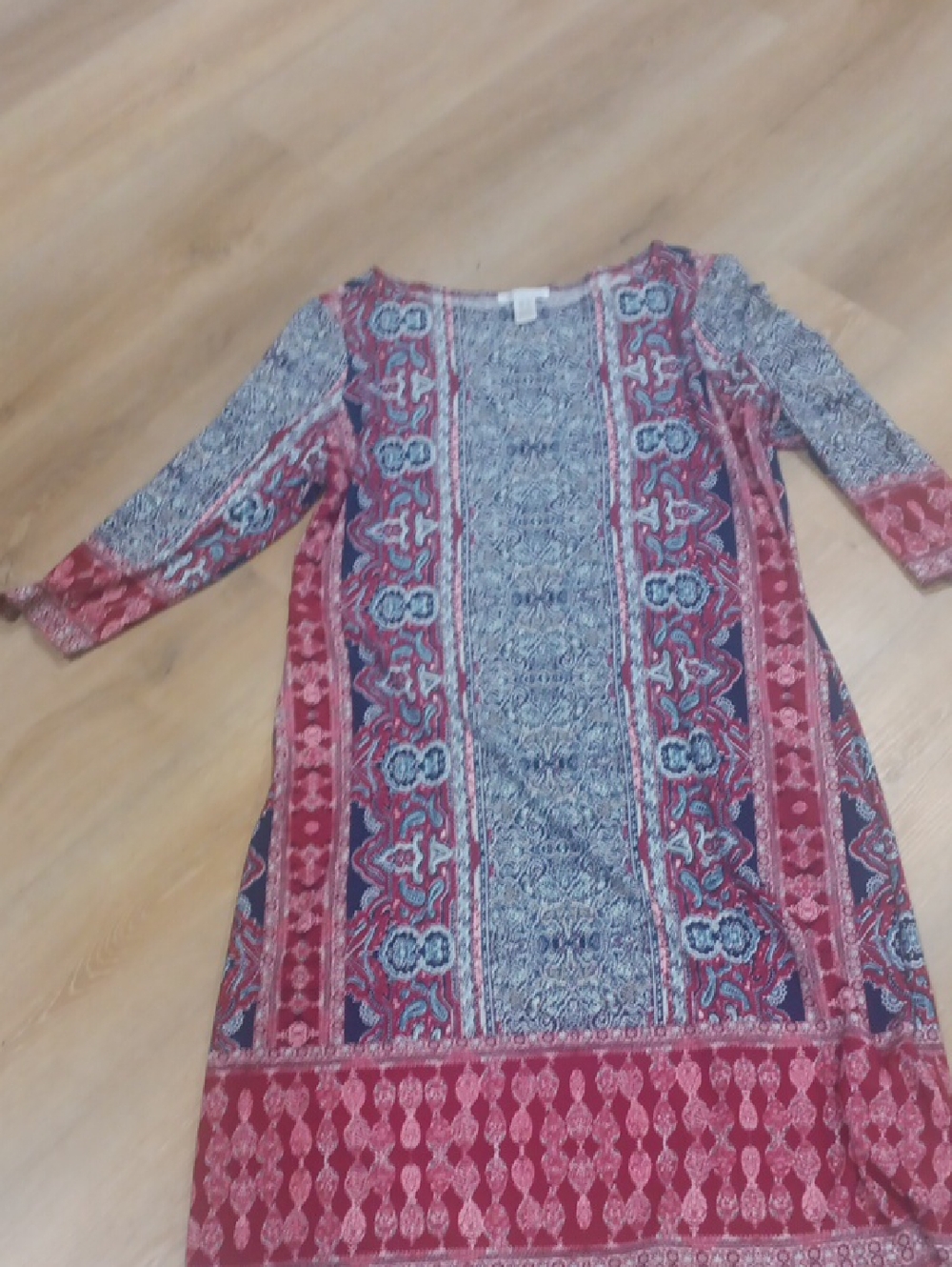 London Times Paisley Print Shift Dress in Navy and Burgundy